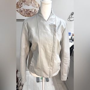 Jack by BB Dakota Asymmetric Vegan Leather Moto Style Jacket in Pale Grey